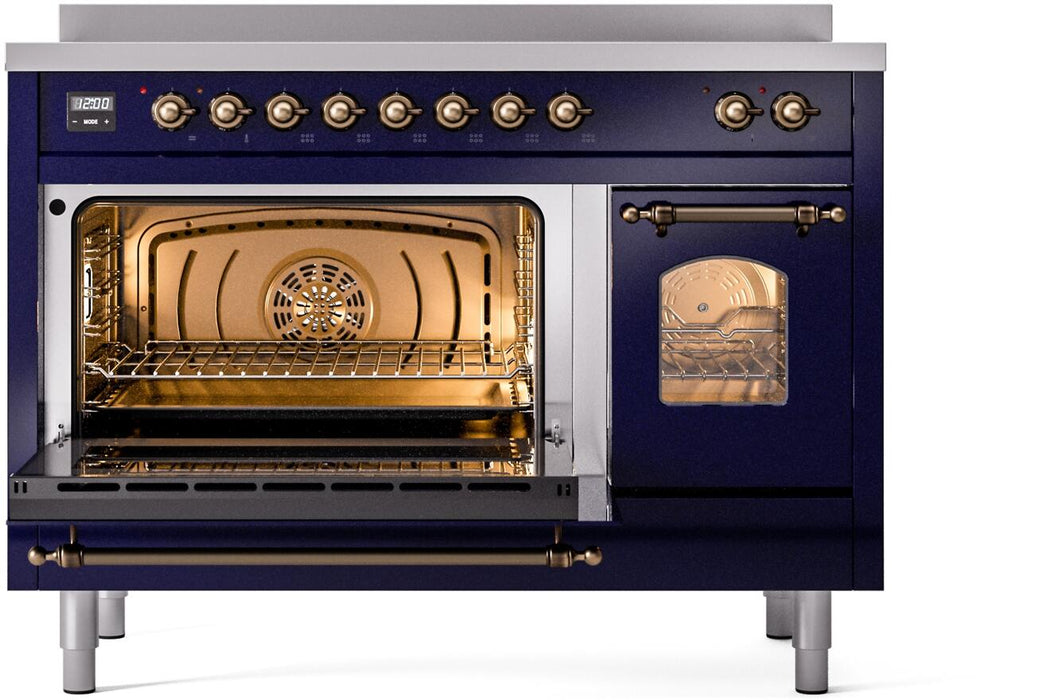 ILVE Nostalgie II 48" Induction Range with Element Stove and Electric Oven in Blue with Bronze Trim, UPI486NMPMBB