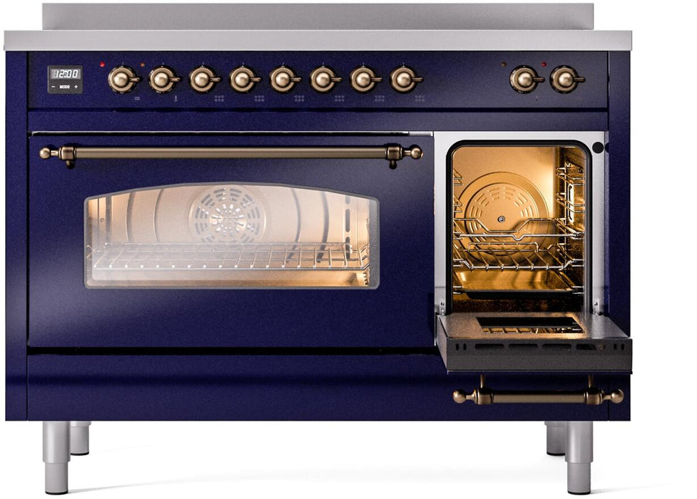 ILVE Nostalgie II 48" Induction Range with Element Stove and Electric Oven in Blue with Bronze Trim, UPI486NMPMBB