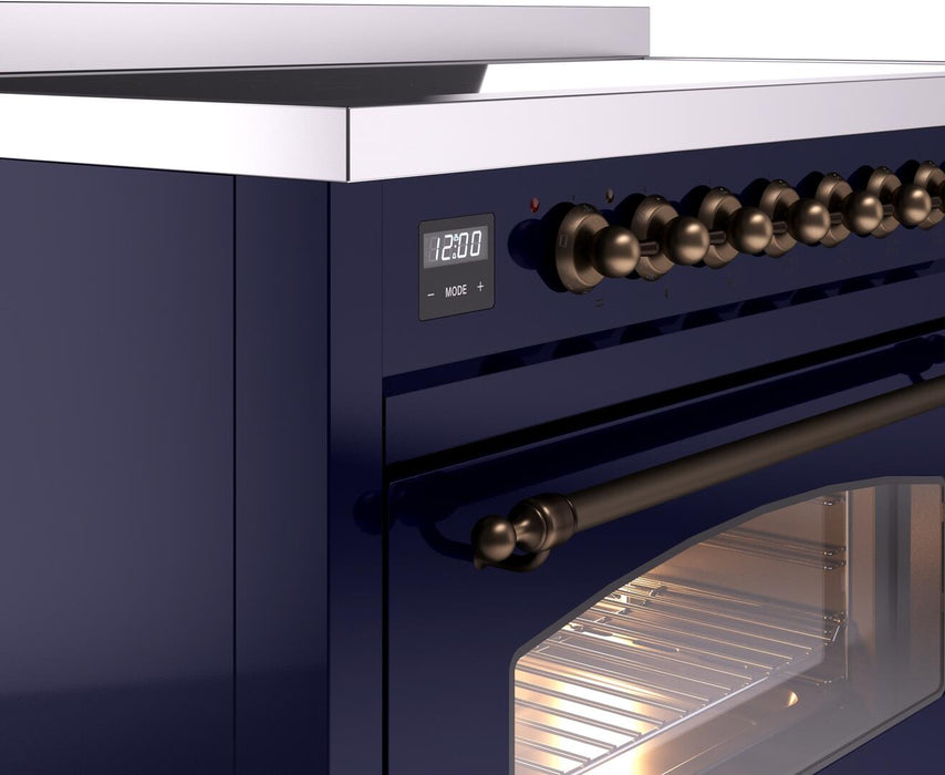 ILVE Nostalgie II 48" Induction Range with Element Stove and Electric Oven in Blue with Bronze Trim, UPI486NMPMBB