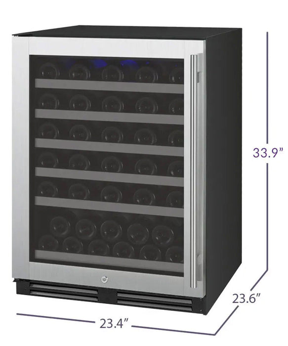 FlexCount Series 56 Bottle Single Zone Built-in Wine Cooler Refrigerator with Stainless Steel Door - Left Hinge