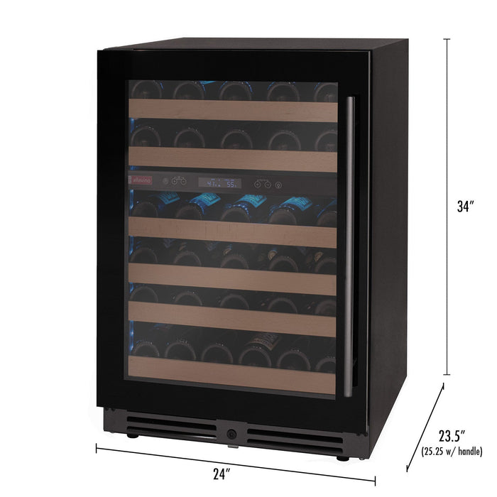 Reserva Series 50 Bottle 34" Tall Dual Zone Left Hinge Black Glass Wine Cooler Refrigerator