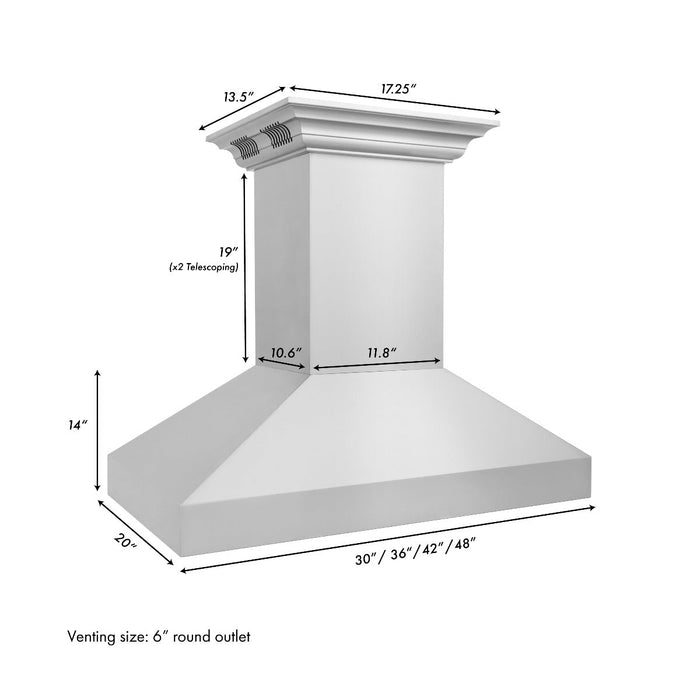 ZLINE 36 in. Professional Wall Mount Range Hood in Stainless Steel with Built-in CrownSound Bluetooth Speakers, 597iCRN-BT-36