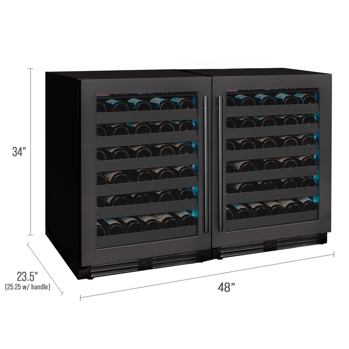 Reserva Series 100 Bottle 34" Tall Dual Zone Black Stainless Steel Side-by-Side Wine Cooler Refrigerator