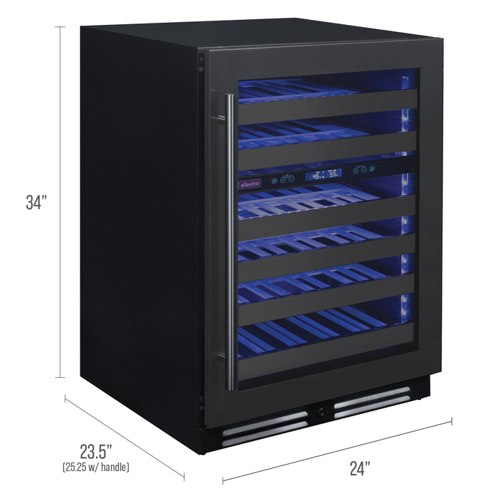 Reserva Series 50 Bottle Dual Zone Undercounter Wine Cooler Refrigerator with Black Stainless Steel Door - Right Hinge