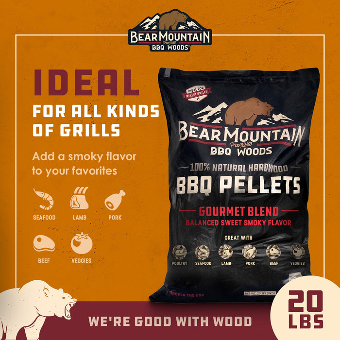 Bear Mountain BBQ All-Natural Hardwood Gourmet Blend Smoker Pellets, 20 Pounds