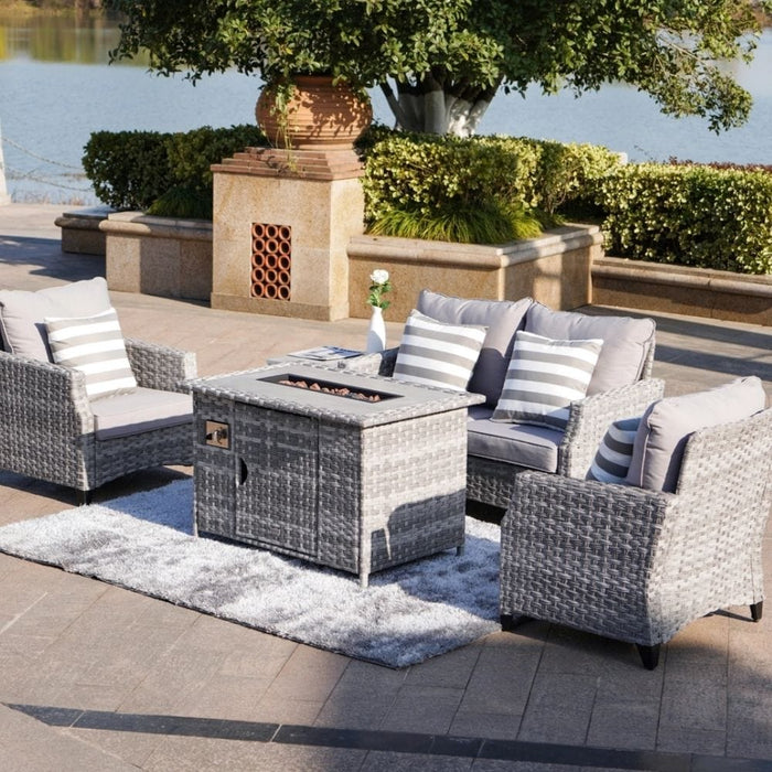 Direct Wicker Amora 5-Piece Outdoor Furniture Set with LP Fire Pit Table (PAF-1801-New)