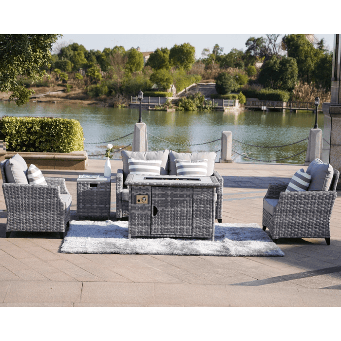 Direct Wicker Amora 5-Piece Outdoor Furniture Set with LP Fire Pit Table (PAF-1801-New)