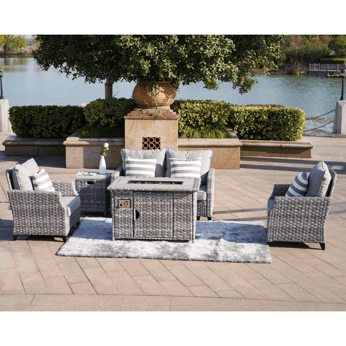 Direct Wicker Amora 5-Piece Outdoor Furniture Set with LP Fire Pit Table (PAF-1801-New)