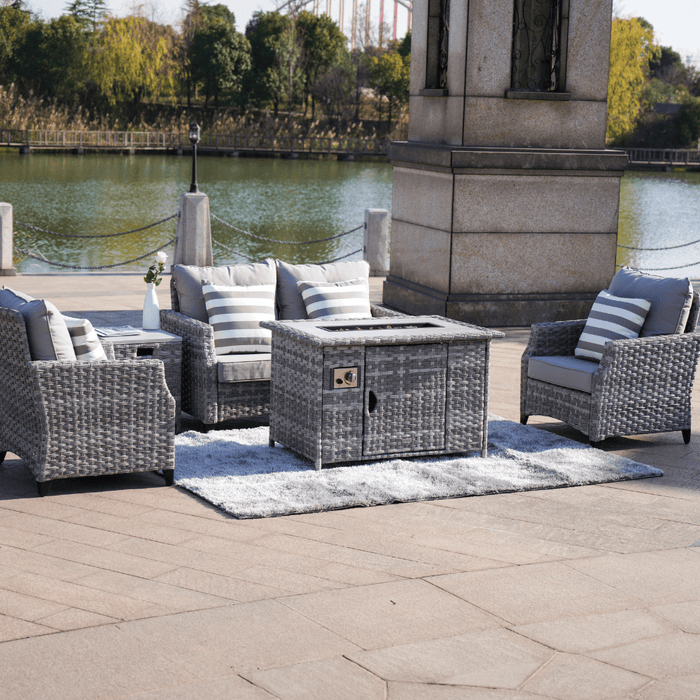 Direct Wicker Amora 5-Piece Outdoor Furniture Set with LP Fire Pit Table (PAF-1801-New)