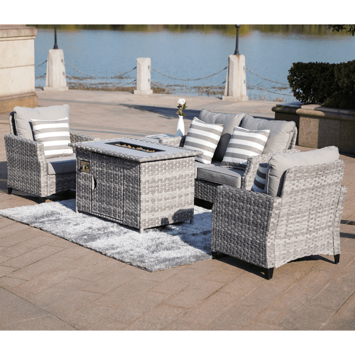 Direct Wicker Amora 5-Piece Outdoor Furniture Set with LP Fire Pit Table (PAF-1801-New)