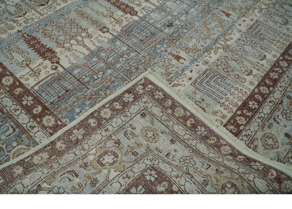 Distress Finish Tree of life Gray, Ivory, Brown and Olive Traditional Floral Hand knotted 8x10 wool Area Rug