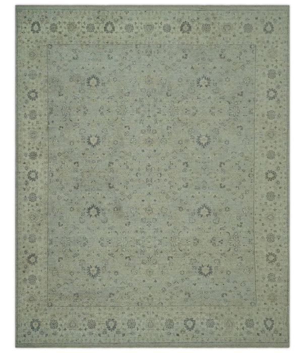 Distress Finished Beige, Silver and Charcoal 8x10 Traditional Wool Rug