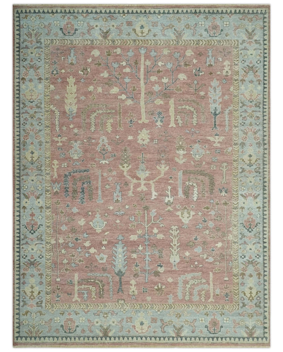 Distress Finished Tree of Life Hand Knotted Rust and Blue 9x12 Wool Rug