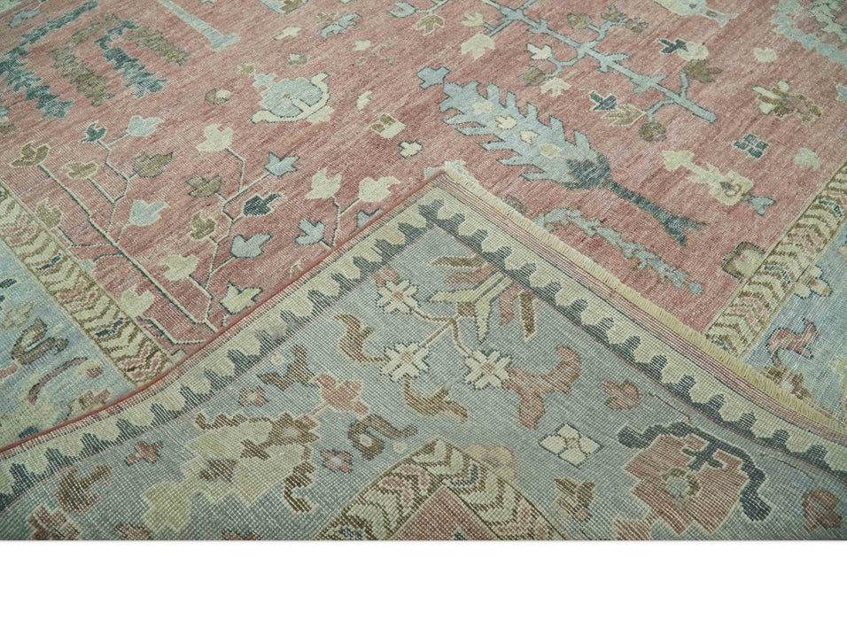 Distress Finished Tree of Life Hand Knotted Rust and Blue 9x12 Wool Rug