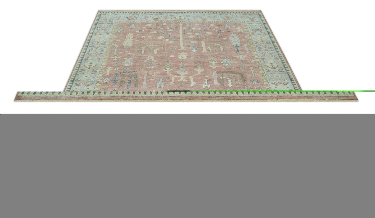 Distress Finished Tree of Life Hand Knotted Rust and Silver Custom Made Wool Rug