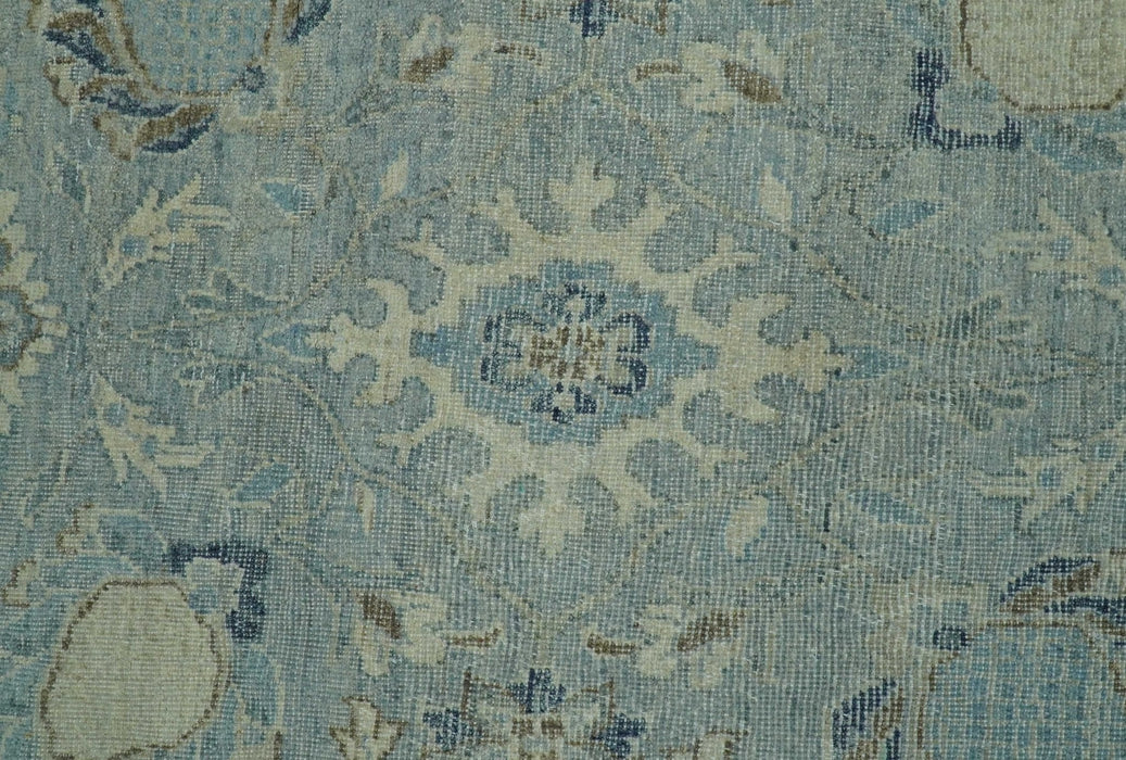 Distressed Hand Knotted Blue And Beige Traditional Design 9x13 Wool Area Rug