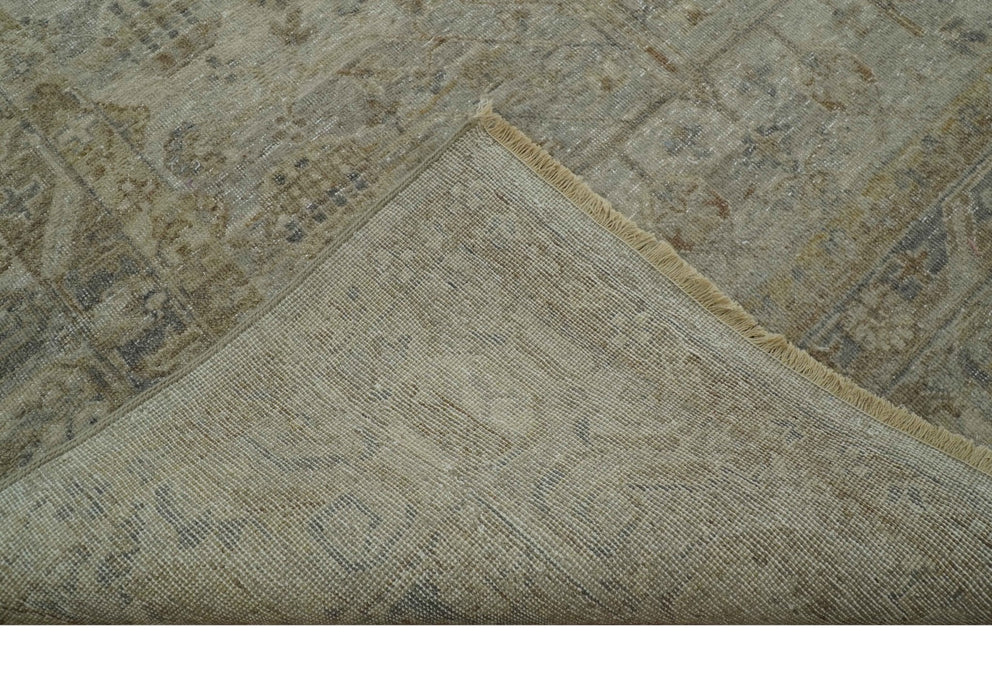 Distressed Silver And Beige Hand Knotted khotan design Custom Made wool area rug