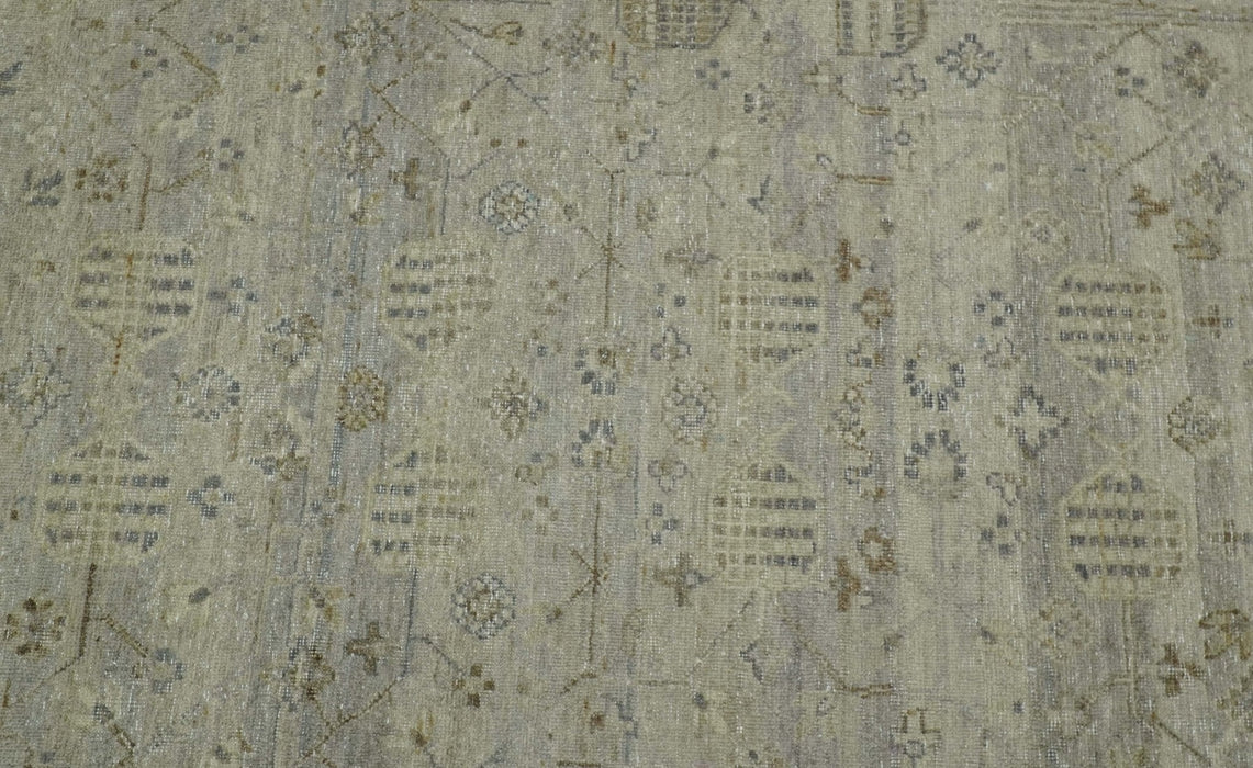 Distressed Silver And Beige Hand Knotted khotan design Custom Made wool area rug