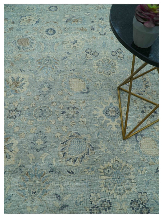 Distressed traditional And Beige Hand Knotted 10x14 Wool Area Rug