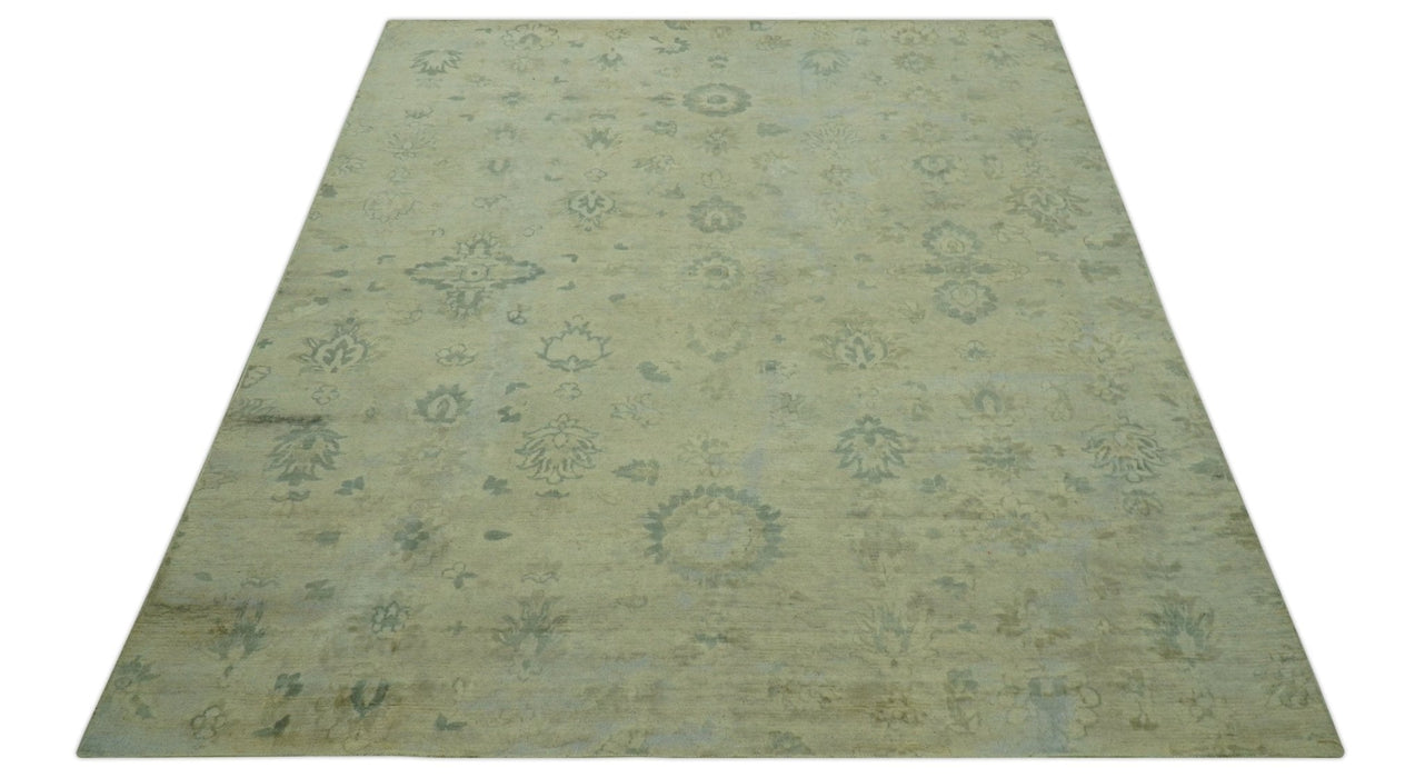 Distressed Traditional Design Blue And Beige Hand Knotted 8x10 Wool Area Rug