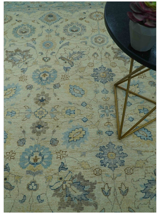 Distressed traditional Design Blue And Beige Hand Knotted 8x10 Wool Area Rug
