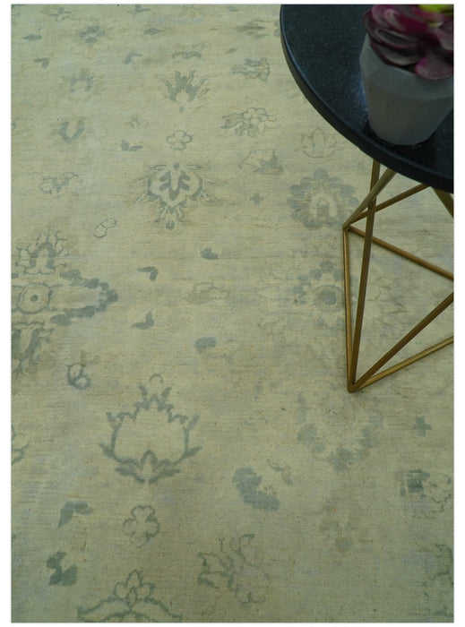 Distressed Traditional Design Blue And Beige Hand Knotted 8x10 Wool Area Rug