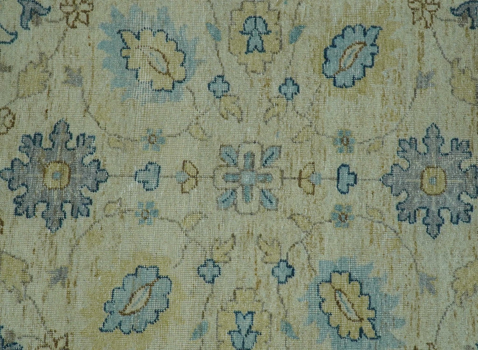 Distressed traditional Design Blue And Beige Hand Knotted 8x10 Wool Area Rug