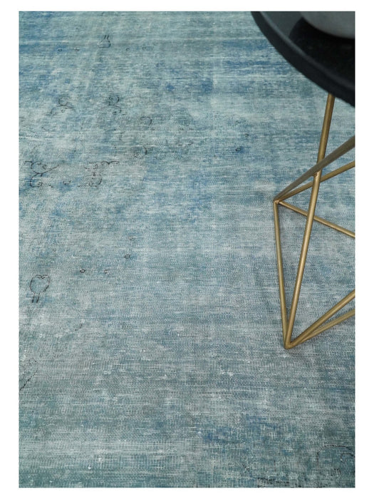 Distressed Vintage 8x11 Blue Traditional Oxidized Textured Persian Low Pile Wool Rug | TRD4308