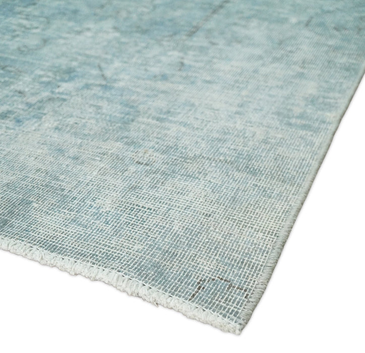 Distressed Vintage 8x11 Blue Traditional Oxidized Textured Persian Low Pile Wool Rug | TRD4308