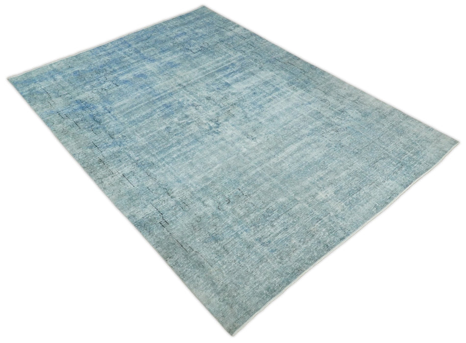 Distressed Vintage 8x11 Blue Traditional Oxidized Textured Persian Low Pile Wool Rug | TRD4308