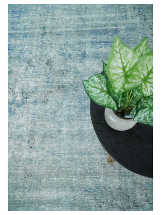 Distressed Vintage 8x11 Blue Traditional Oxidized Textured Persian Low Pile Wool Rug | TRD4308