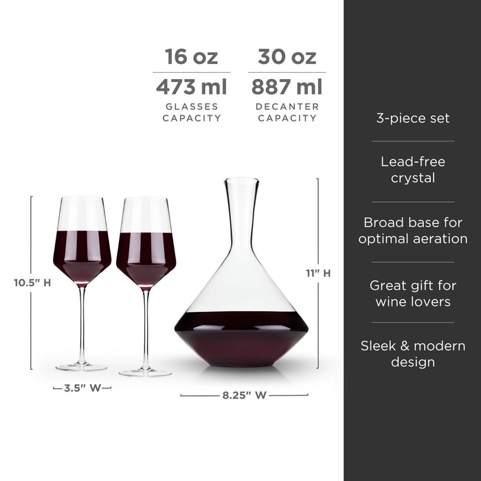 Raye Angled Crystal Bordeaux Decanter and Wine Glass Set