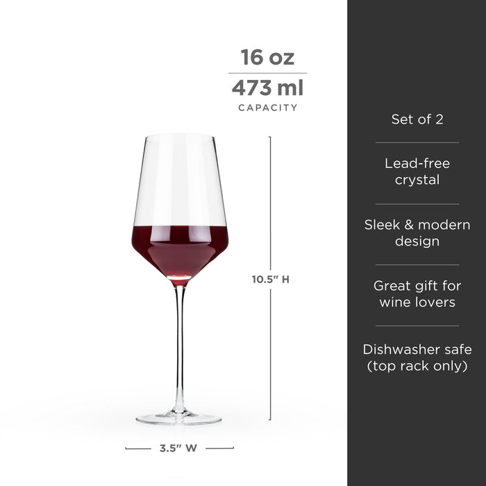 Raye Angled Crystal Bordeaux Glasses Set of 2