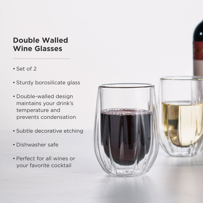 Double-Walled Stemless Wine Glasses Set of 2