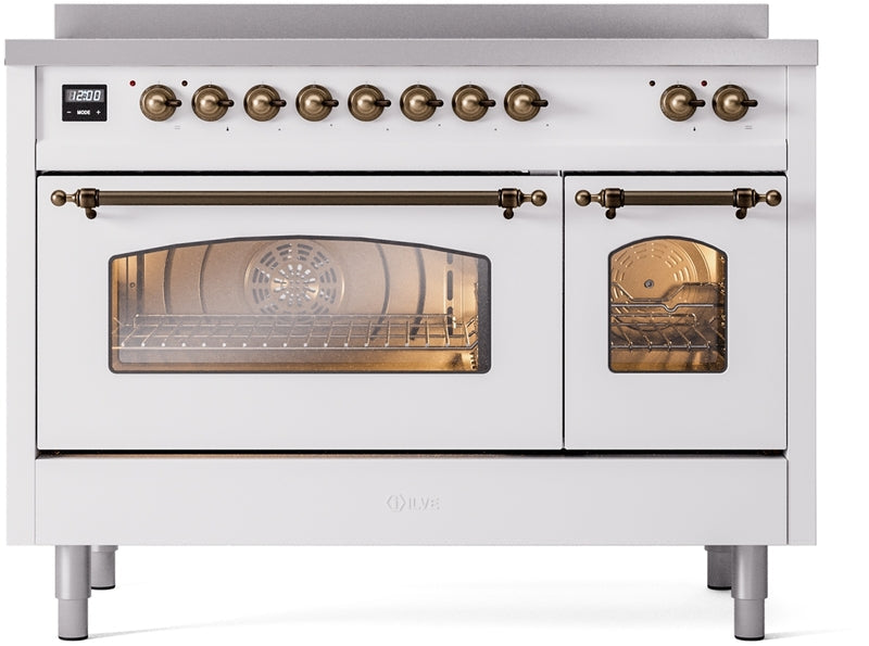 ILVE Nostalgie II 48" Induction Range with Element Stove and Electric Oven in White with Bronze Trim, UPI486NMPWHB