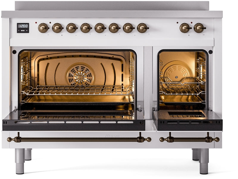 ILVE Nostalgie II 48" Induction Range with Element Stove and Electric Oven in White with Bronze Trim, UPI486NMPWHB