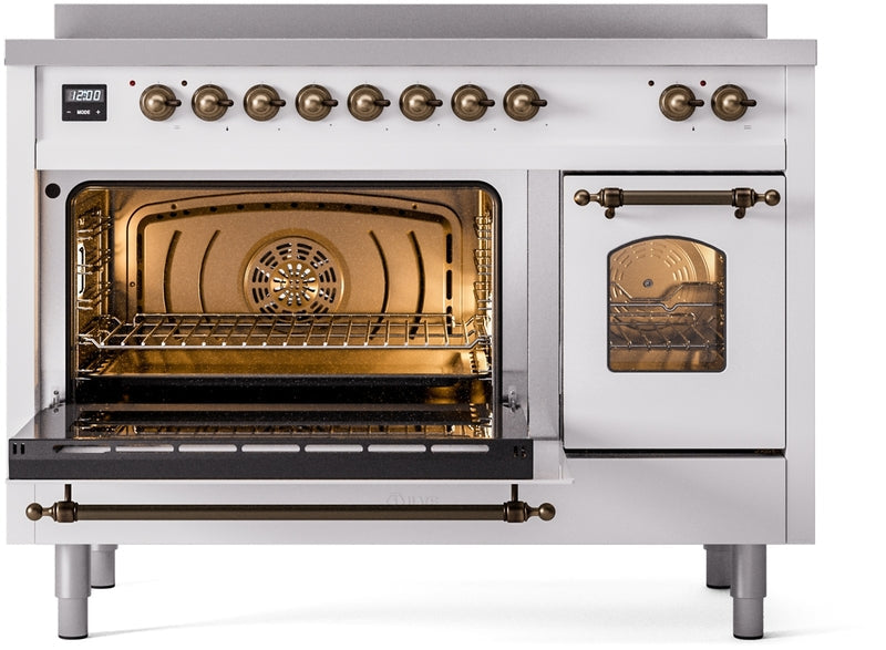 ILVE Nostalgie II 48" Induction Range with Element Stove and Electric Oven in White with Bronze Trim, UPI486NMPWHB