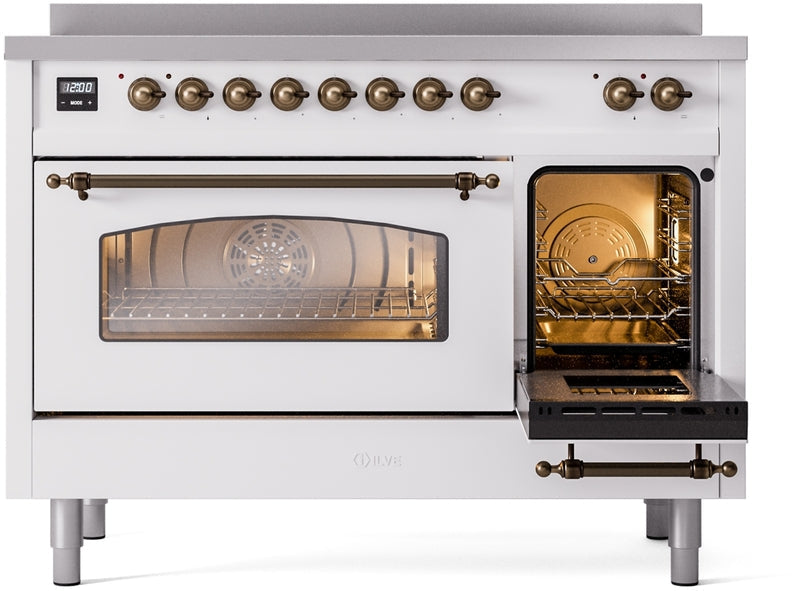 ILVE Nostalgie II 48" Induction Range with Element Stove and Electric Oven in White with Bronze Trim, UPI486NMPWHB