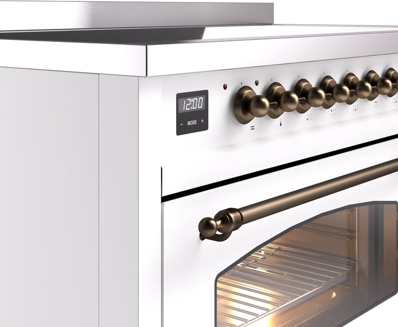 ILVE Nostalgie II 48" Induction Range with Element Stove and Electric Oven in White with Bronze Trim, UPI486NMPWHB