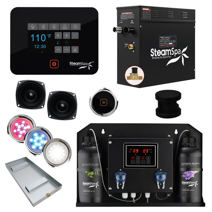 Black Series WiFi and Bluetooth 4.5kW QuickStart Steam Bath Generator Package with Dual Aroma Pump in Matte Black