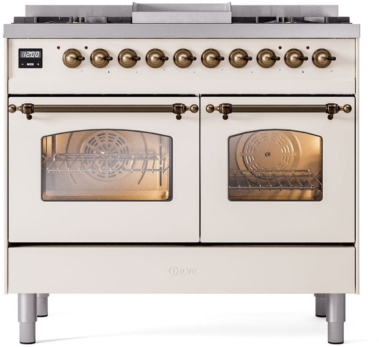 ILVE Nostalgie II 40" Dual Fuel Natural Gas Range in Antique White with Bronze Trim, UPD40FNMPAWB