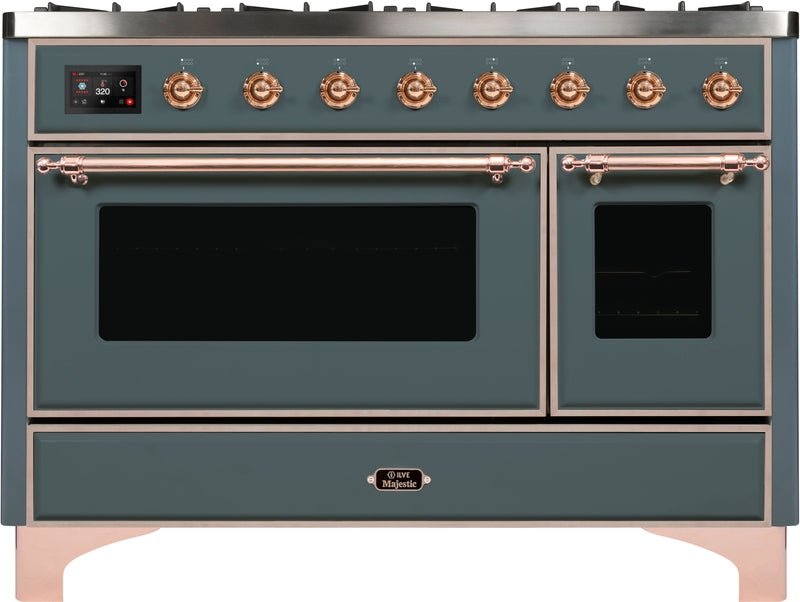 ILVE Majestic II 48" Dual Fuel Natural Gas Range in Blue Grey with Copper Trim, UM12FDNS3BGP