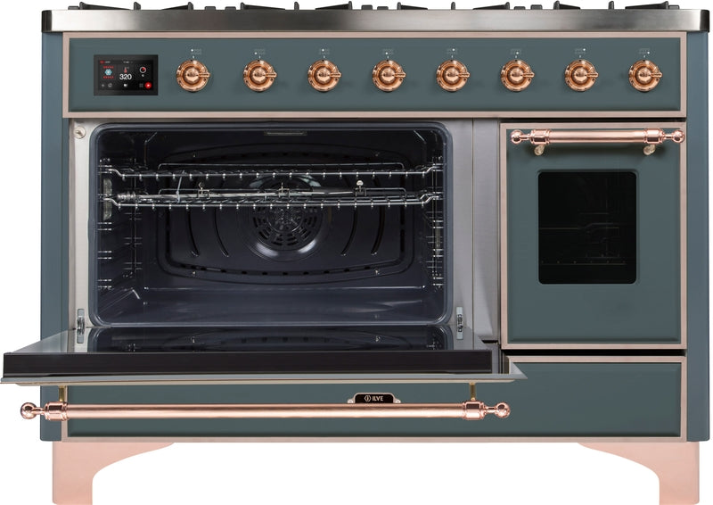 ILVE Majestic II 48" Dual Fuel Natural Gas Range in Blue Grey with Copper Trim, UM12FDNS3BGP