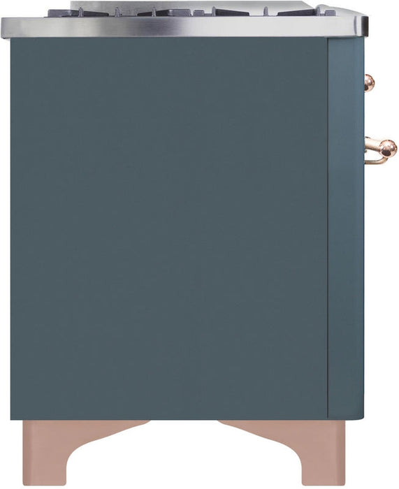 ILVE Majestic II 48" Dual Fuel Natural Gas Range in Blue Grey with Copper Trim, UM12FDNS3BGP