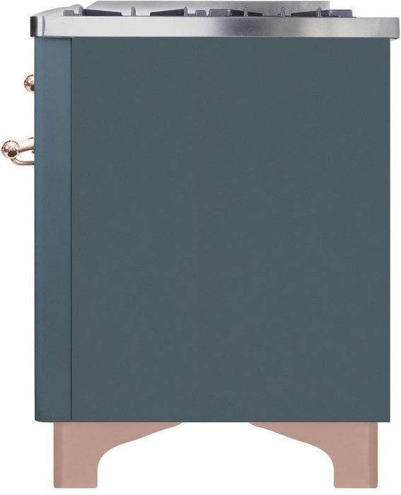 ILVE Majestic II 48" Dual Fuel Natural Gas Range in Blue Grey with Copper Trim, UM12FDNS3BGP