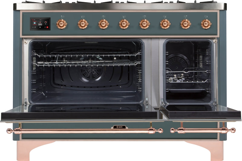 ILVE Majestic II 48" Dual Fuel Natural Gas Range in Blue Grey with Copper Trim, UM12FDNS3BGP