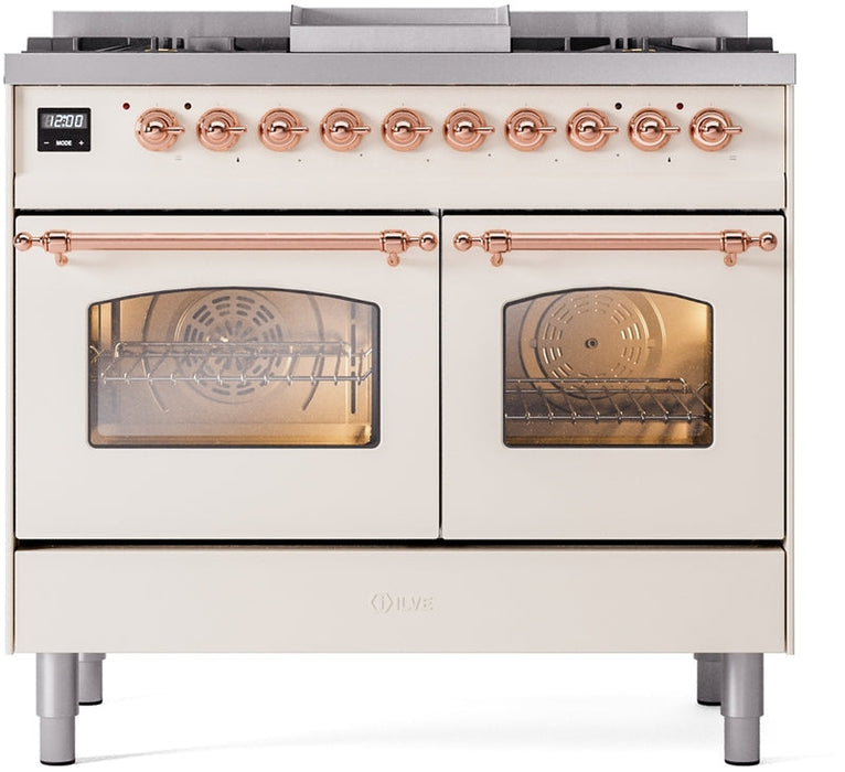 ILVE Nostalgie II 40" Dual Fuel Natural Gas Range in Antique White with Copper Trim, UPD40FNMPAWP