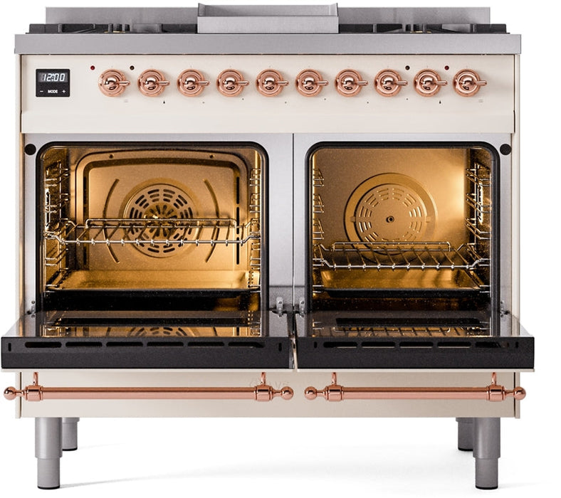 ILVE Nostalgie II 40" Dual Fuel Natural Gas Range in Antique White with Copper Trim, UPD40FNMPAWP