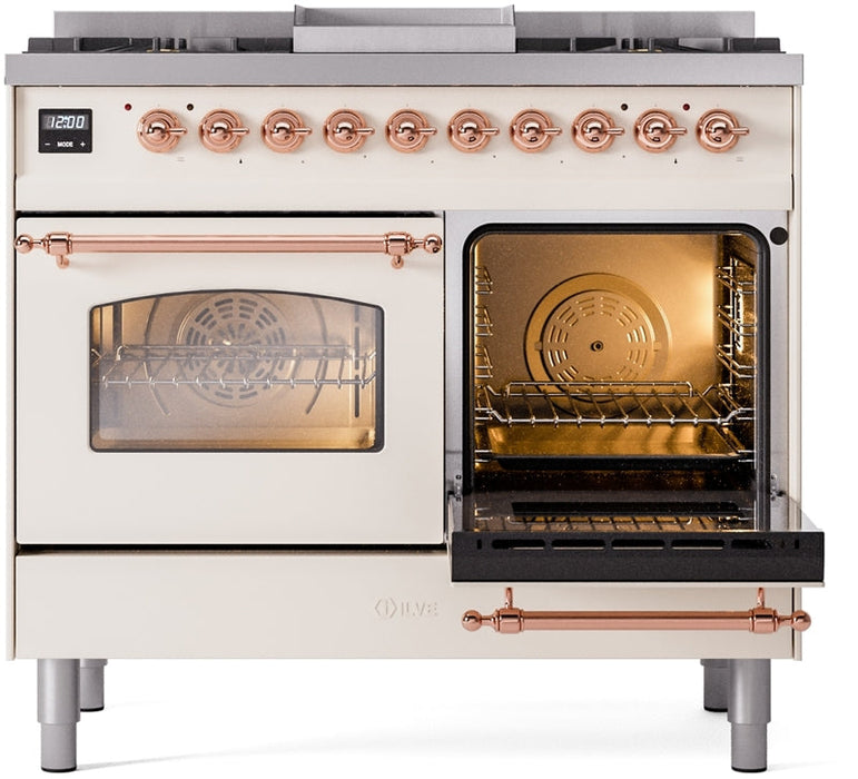 ILVE Nostalgie II 40" Dual Fuel Natural Gas Range in Antique White with Copper Trim, UPD40FNMPAWP