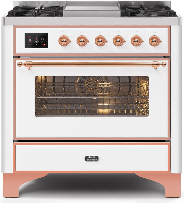 ILVE Majestic II 36" Dual Fuel Propane Gas Range in White with Copper Trim, UM09FDNS3WHPLP